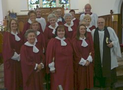 Choir and clergy at the celebration service in Upper Falls Parish.